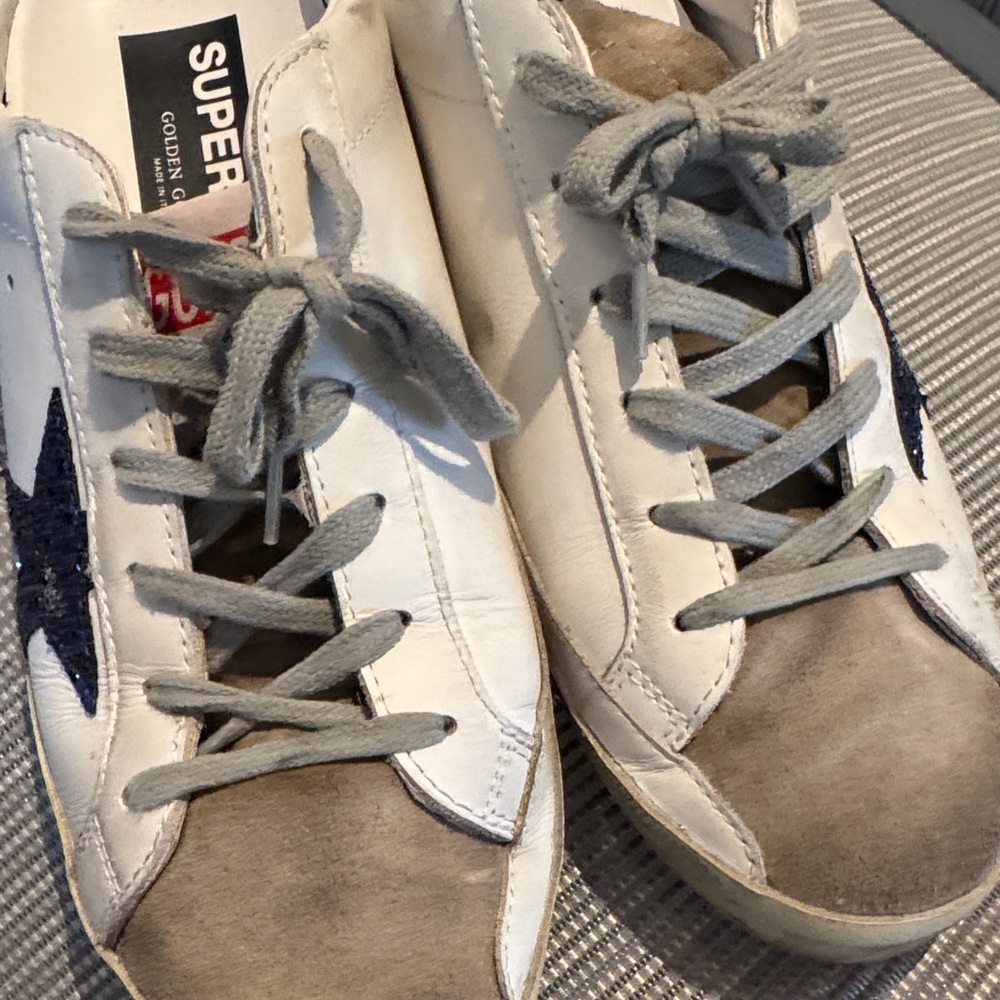 Golden Goose White and Blue Mules - Picture 5 of 5